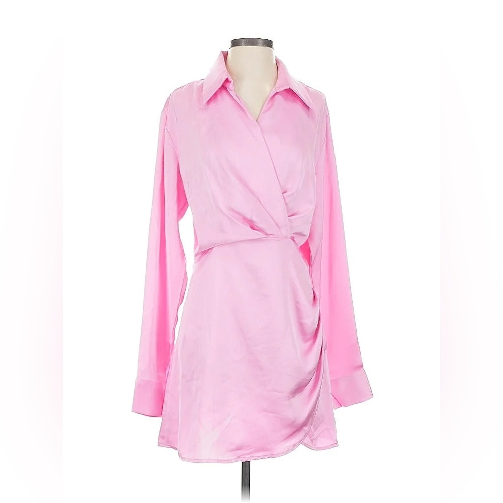 Cloud 10 Pink Satin Long Sleeve Dress S NWT